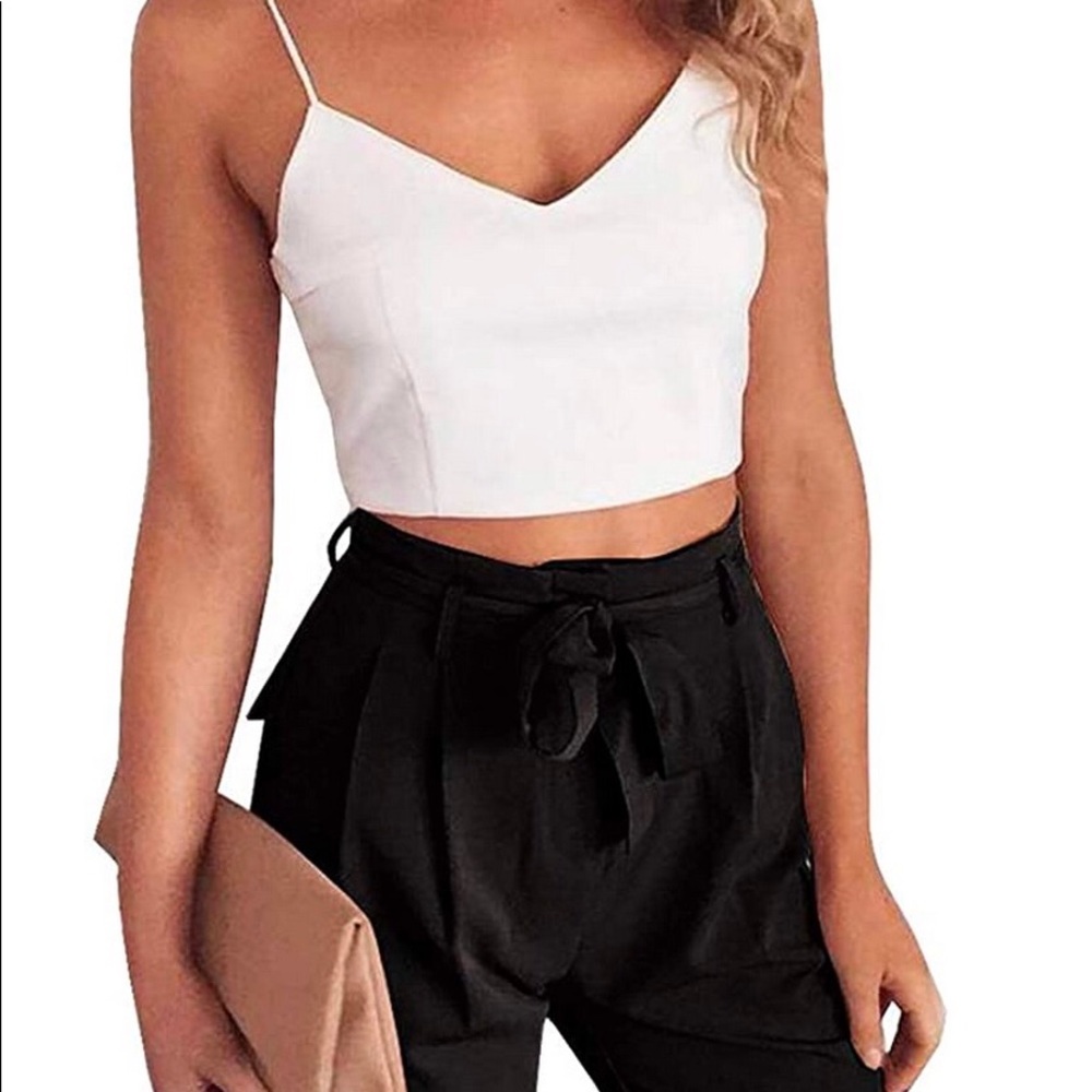 2 Piece Set- Crop Top and Long Pants with Belt